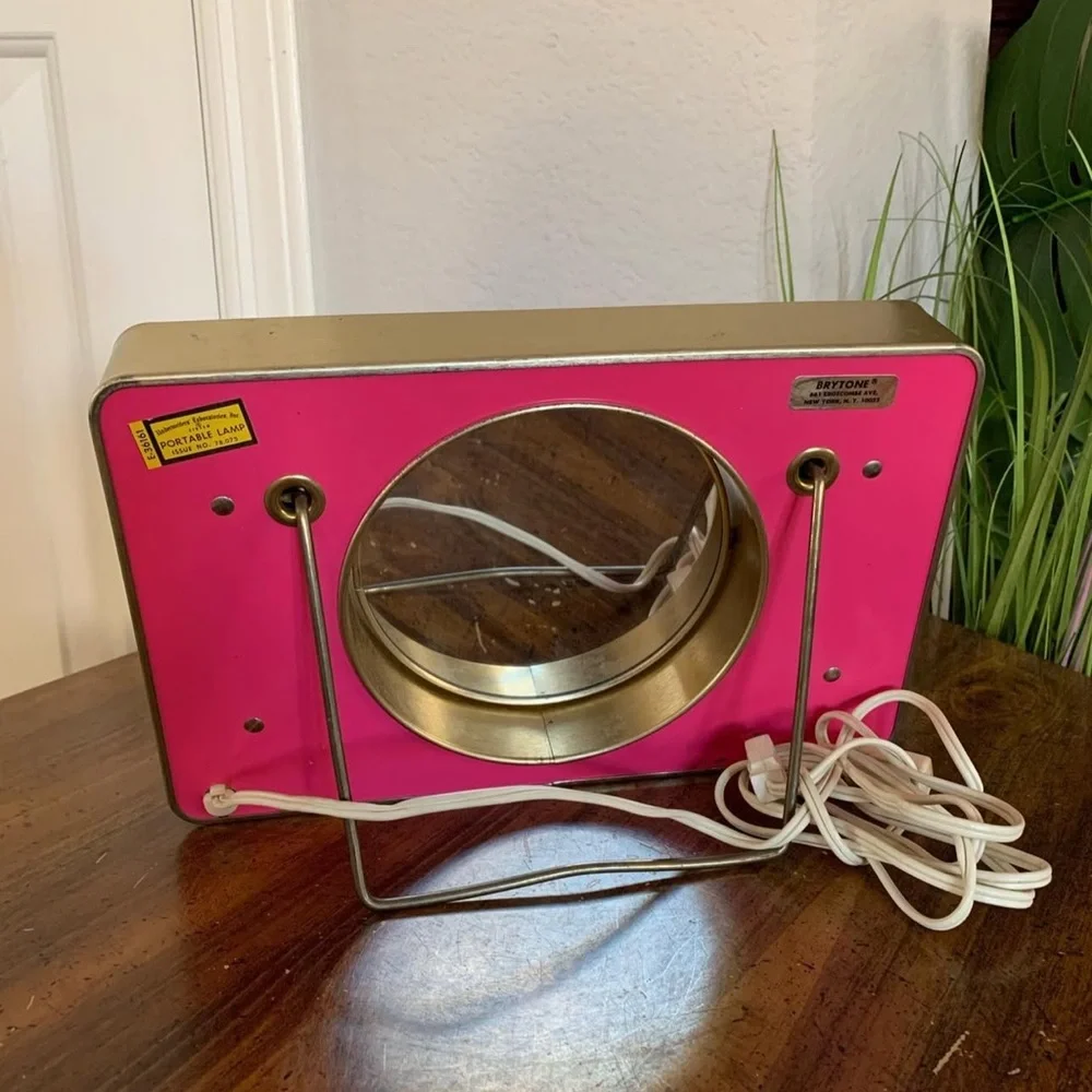 Vintage Mid Century Brytone Mod Glow Pink Portable Mirror
